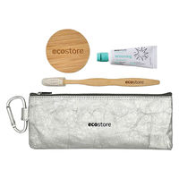 歯ブラシセット 持ち運び エコストア トラベルキットホワイトニング シルバーポーチver 歯ブラシ+歯磨き粉+ミラー+ポーチ