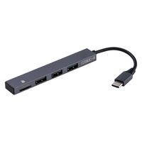 ナカバヤシ USB2.0+カードリーダー TypeーC 3ポートハブ 極薄極細 グレー COM-C2MSD113GY 1個