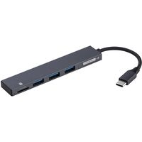 アルミ極薄USBハブ【STIX】　USB3.1Gen1(3.0) Type-C変換3ポート&マイクロSDカードリーダー付ハブ/グレー（直送品）