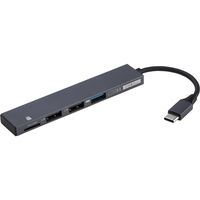 アルミ極薄USBハブ【STIX】　USB3.1Gen1(3.0)+2.0 Type-C変換3ポート&マイクロSDカードリーダー付ハブ/グレー（直送品）