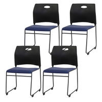 Netforce ミーティングチェア 4脚セット スタッキングチェア 会議用椅子 ループ脚 取っ手付き 完成品 軽量 RAP ブラック×ネイビー（直送品）