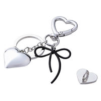 スマホチャーム ブラックリボン ストラップ 強力粘着 ハート型チャームホルダー付 シルバー P-STKHBEHSV エレコム 1個（直送品）