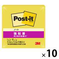 スリーエム(3M) ポストイット ふせん 付箋 強粘着 ノート 75mm×75mm シトロン 654SS-CNY 1セット（1冊×10）