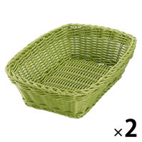 【アウトレット】シービージャパン 洗えるバスケット レクタングル　M オリーブ 1セット（2個：1個×2）　電子レンジOK　プラスチック製　耐熱