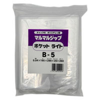 【ポケット付チャック袋】丸万 マルマルジップポケットライト 0.04mm厚 B5 195×290mm 1セット（1袋×5） B-5PL
