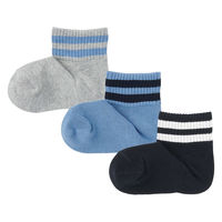 無印良品 キッズ 足なり直角 ショート丈靴下（柄・３足組） １５～１９ｃｍ ライン（グレー・ブルー・ネイビー） 良品計画