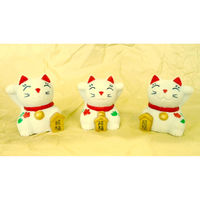 いよせき 招き猫〈3匹セット〉置物 60×50×H70mm 漢白玉 アラバスター 011318-t 1セット(3個)（直送品）