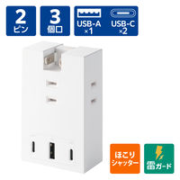 エレコム USBタップ 電源タップ コンセント×3口 USBーC×2 USBーA×1 白 ECT-37-3AC2WH 1個
