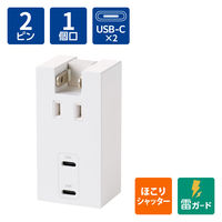 エレコム USBタップ 電源タップ コンセント×1口 USBーC×2 PD 20W 白 T-U06-1C2WH 1個