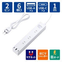 エレコム USBタップ 延長コード 1m コンセント 6口 USBーC×2 A×1 白 ECT-3910WH 1個