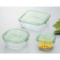耐熱ガラス 保存容器 グリーン 角型 3点セット パック&レンジ PSC-PRN3G1 iwaki（イワキ）