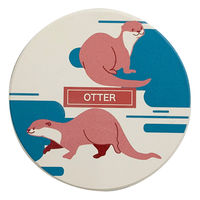 イシグロ コースター 9cm 吸水 海のいきもの 陶器 カワウソ 407423 1個（直送品）