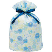 包む ギフト巾着バッグ グリタリングフラワー 不織布 マチあり LL 幅400 ブルー TD025 1セット(1枚×5)（直送品）