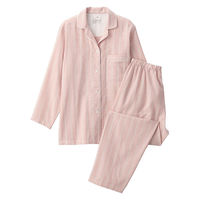 無印良品 レディース 婦人 脇に縫い目のない 二重ガーゼ長袖パジャマ 婦人ＸＬ ピンクストライプ 良品計画