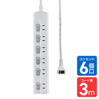 延長コード 電源タップ 2ピン 3/4/6個口 1/2/3m 個別スイッチ付 白 朝日電器（ELPA）