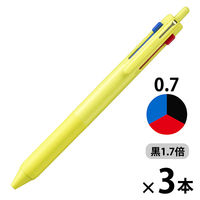 ジェットストリーム3色ボールペン　0.7mm　黒インク70％増量タイプ　レモンイエロー　3本