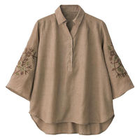 ディーエーピーネットワーク 7分袖クラフト刺繍半開ブラウス モカ L W018217232 1着（直送品）