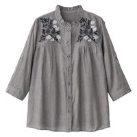 ディーエーピーネットワーク 7分袖クラフト刺繍前開きブラウス グレー L W0182172412 1着（直送品）