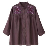 ディーエーピーネットワーク 7分袖クラフト刺繍前開きブラウス ボルドー L W018217242 1着（直送品）