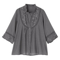 ディーエーピーネットワーク 7分袖刺繍前開きブラウス チャコール LL W0182172613 1着（直送品）