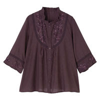ディーエーピーネットワーク 7分袖刺繍前開きブラウス ボルドー L W018217262 1着（直送品）