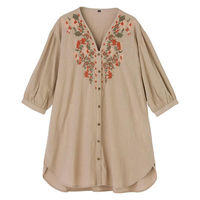 ディーエーピーネットワーク 7分袖前身頃刺繍ロングブラウス ベージュ LL W018217313 1着（直送品）