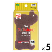 キッチンスポンジ ハード ブラウン 犬 研磨材付き 抗菌 日本製 1セット（1個×5）オーエ