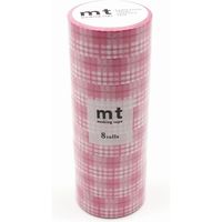 カモ井加工紙 mt マスキングテープ 8P（8巻セット）チェック・ライトピンク [幅15mm×7m] MT08D420R 1個