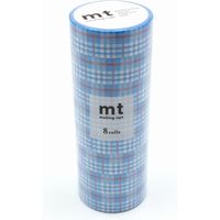 カモ井加工紙 mt マスキングテープ 8P(8巻セット)チェック・ライトブルー [幅15mm×7m] MT08D421R 1個