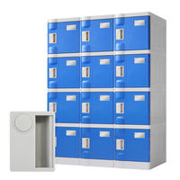 Netforce ウェック プラスチックロッカー 12人用 3列4段 鍵なし Sサイズ グレー×ブルー 1台（直送品）
