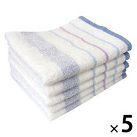 林 フェイスタオル　消臭加工ライブボーダー　ブルー（青）　1セット25枚（同色5枚×5パック）