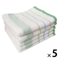 林 フェイスタオル　消臭加工ライブボーダー　グリーン（緑）　1セット25枚（同色5枚×5パック）