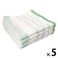 林 ウォッシュタオル　消臭加工ライブボーダー　グリーン（緑）　1セット25枚（同色5枚×5パック）