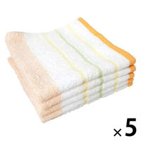 林 ウォッシュタオル　消臭加工ライブボーダー　イエロー（黄）　1セット25枚（同色5枚×5パック）