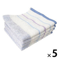 林 ウォッシュタオル　消臭加工ライブボーダー　ブルー（青）　1セット25枚（同色5枚×5パック）