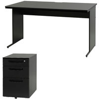 ネットフォース ワークデスク+デスクワゴン 各1台セット 幅1400mm 3段 WDH1470LSWS3-AW-BKBK 1セット（直送品）