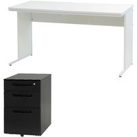 ネットフォース ワークデスク+デスクワゴン 各1台セット 幅1400mm 3段 WDH1470LSWS3-AW-WHBK 1セット（直送品）