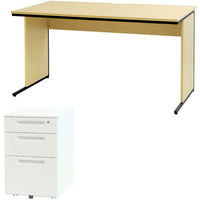 ネットフォース ワークデスク+デスクワゴン 各1台セット 幅1400mm 3段 WDH1470LSWS3-AW-NAWH 1セット（直送品）