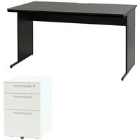 ネットフォース ワークデスク+デスクワゴン 各1台セット 幅1400mm 3段 WDH1470LSWS3-AW-BKWH 1セット（直送品）