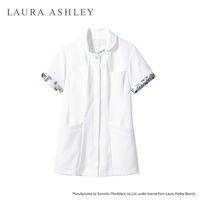 【再検品商品】住商モンブラン ローラアシュレイ ナースジャケット レディス 半袖 オフホワイト×アメリブルー 3L LW801-13　白衣（わけあり品）