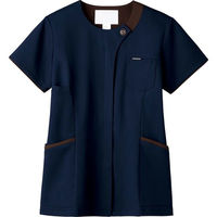 【再検品商品】フォーク レディスジップスクラブ ダークネイビー×ブラウン 7069SC-17-LL 1枚　スクラブ（わけあり品）