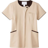 【再検品商品】フォーク レディスジップスクラブ エクルベージュ×ブラウン 7069SC-10-M 1枚　スクラブ（わけあり品）