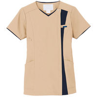 【再検品商品】フォーク レディスジップスクラブ ベージュ×Dネイビー M 7023SC-10ーM 1枚　スクラブ（わけあり品）