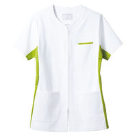 【再検品商品】住商モンブラン ジャケット（レディス・半袖） ナースジャケット 医療白衣 白/グリーン LL 72-394 1枚（わけあり品）