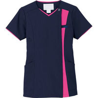 【再検品商品】フォーク レディスジップスクラブ ダークネイビー×チェリーピンク 4L 7023SC-27-4L 1枚　スクラブ（わけあり品）