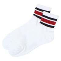 メンズ 配色ラインショートソックス 白（ライン：レッド） 25～27cm LAKOLE/ラコレ