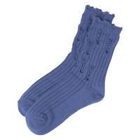 レディース ダメージクルーソックス 新色 ブルー 23～25cm LAKOLE/ラコレ