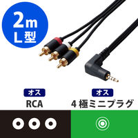 エレコム AV売場/映像ケーブル/L型ミニピンプラグ（4極）-RCAピンプラグケーブル/2.0m/ブラック 1個（直送品）