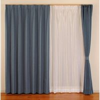 ユニベール 厚地+レースカーテンセット ブレーン 幅1000×高さ1780mm ネイビー 4548654702841 1セット（4枚入）（直送品）