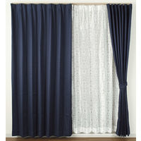 ユニベール 厚地+レースカーテンセット ショット 幅1000×高さ1350mm ネイビー 4548654683164 1セット（4枚入）（直送品）